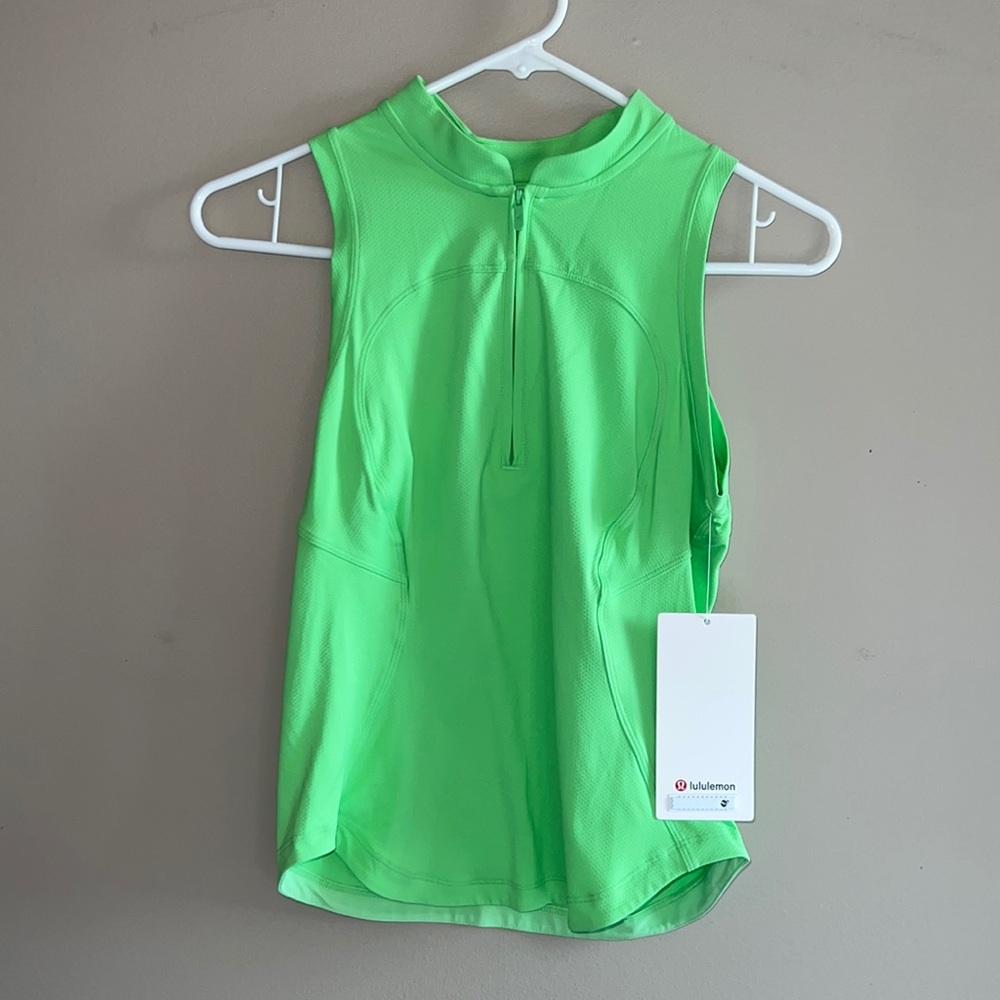 Lululemon front zip mock neck tennis tank - golf tank - lime green - neon green